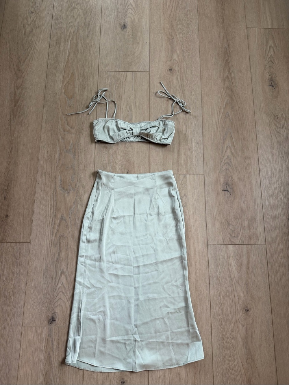 Satin Midi Skirt in Light Sage - Women's Skirt